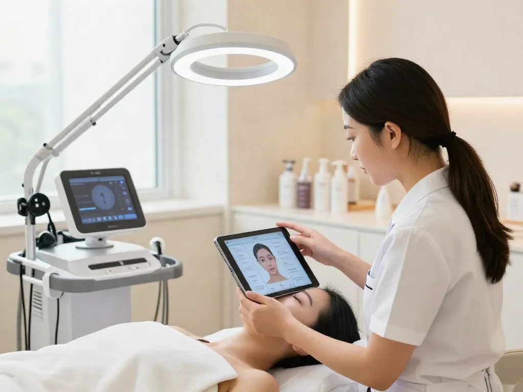 Modern beauty clinic consultation scene discussing alternatives to QOVES