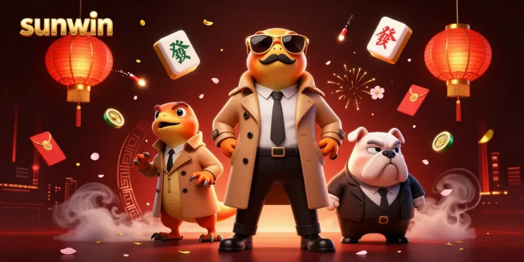 Experience the lively energy of sunwin as cartoon raptors attempt to enter a VIP casino lounge.