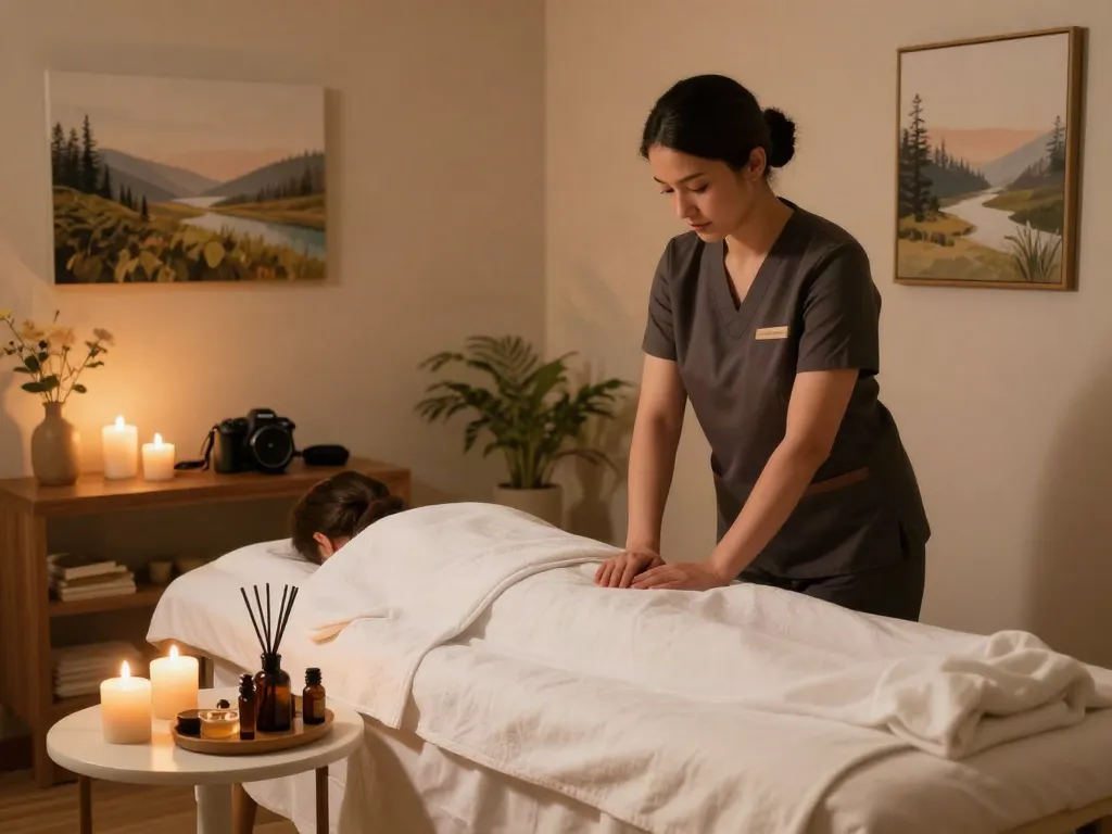 Indulging in 인천출장안마 at a tranquil massage therapy room with soothing ambiance.