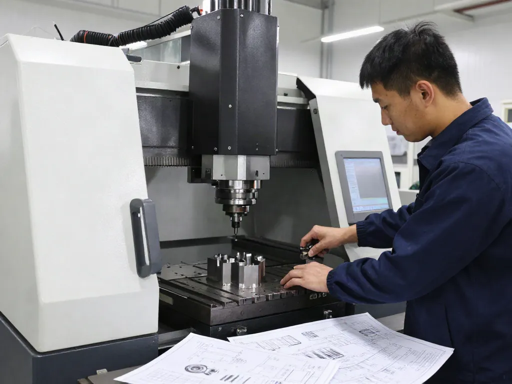 Precision CNC machining supplier showcasing expert machinist at work in a high-tech machining workshop.
