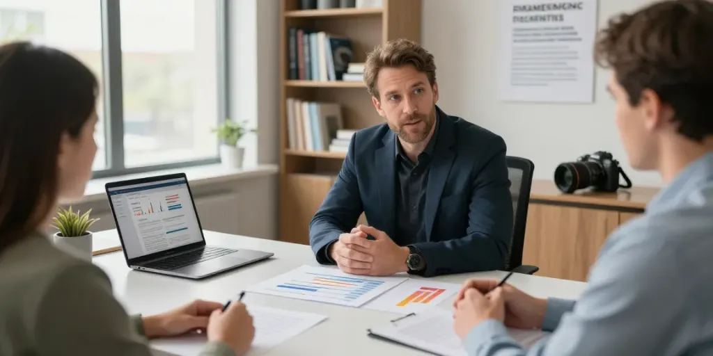 Ed Rempel providing financial advice in a modern office setting, showcasing strategic planning.