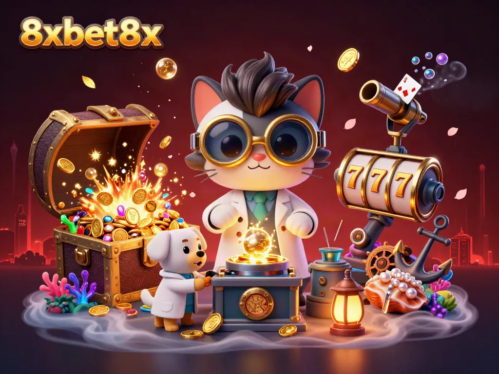 Experience thrilling fun at 8xbet8x with a vibrant scene of animated characters amidst exciting casino elements.