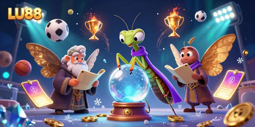 Engage in the LU88 casino experience with a mystical fortune teller and magical elements.