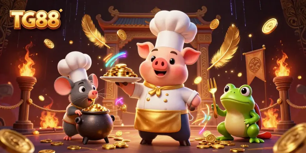 Experience TG88's vibrant 3D casino world with golden coins and dynamic characters.