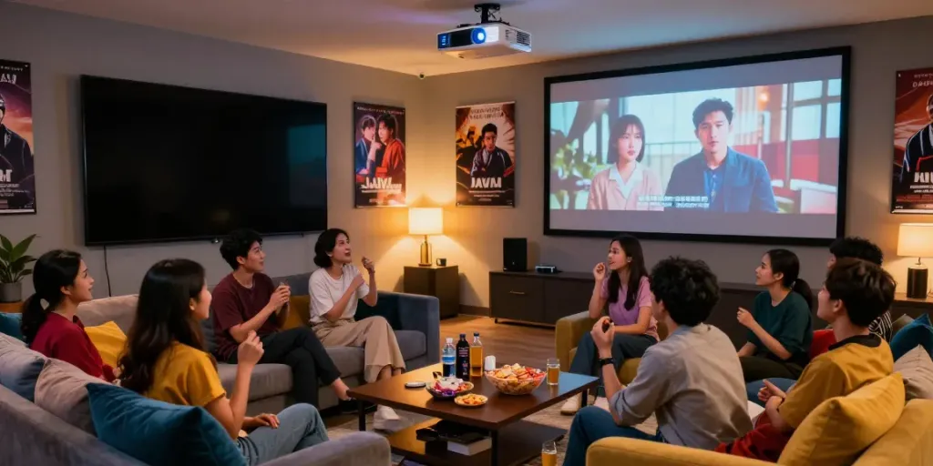 Enjoying JAV films with Indonesian subtitles in a cozy entertainment setting.