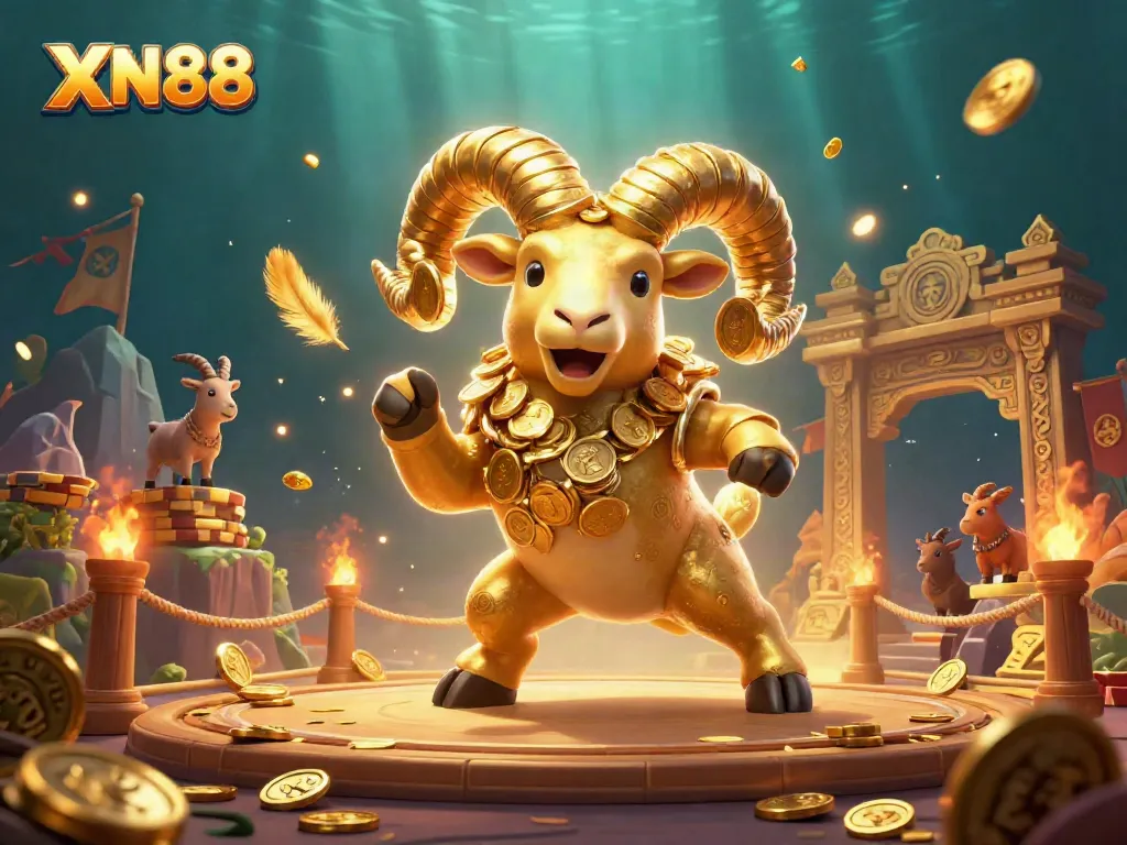 Experience thrilling action at XN88 with a 3D golden ram charging through a lavish casino scene.