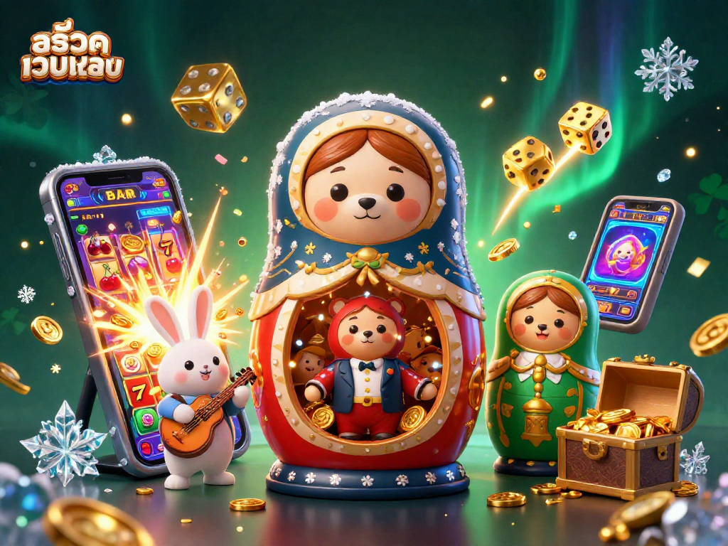 Experience thrilling jackpots with สล็อตเว็บตรง featuring dynamic casino elements in a festive scene.