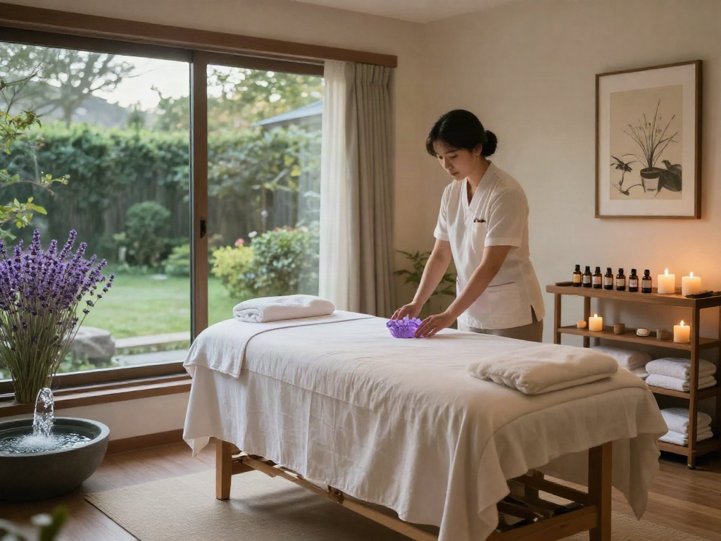 Relaxing 서울출장마사지 environment with soothing candles and essential oils.