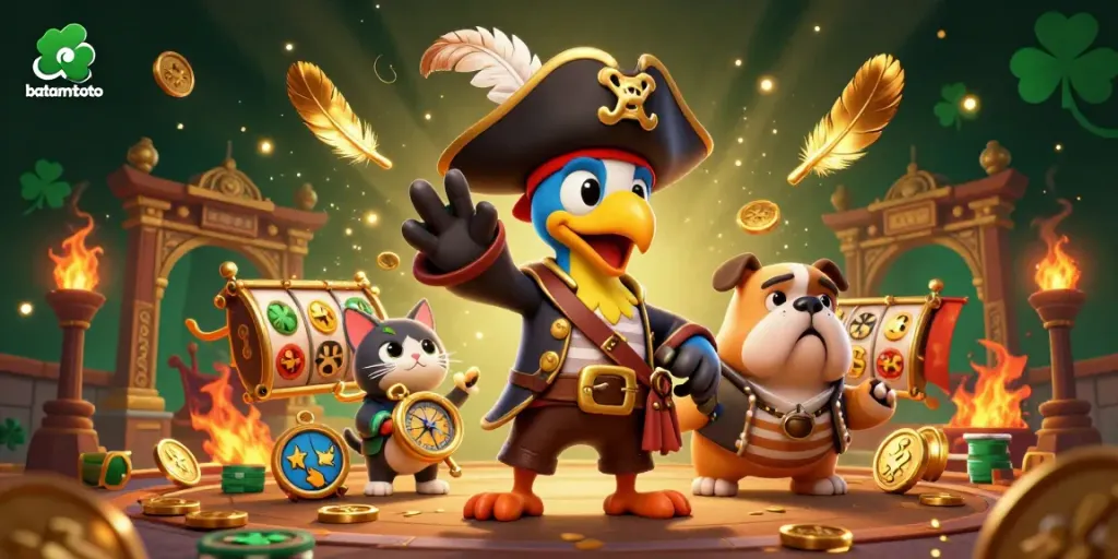 Engage with batamtoto's vibrant online gaming scene featuring dynamic characters and casino elements in a colorful competition.