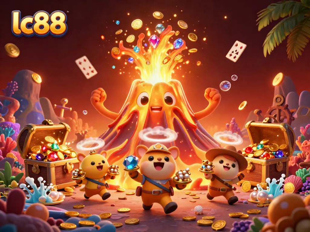 Experience the excitement of lc88 as golden treasures erupt amidst vibrant casino elements.