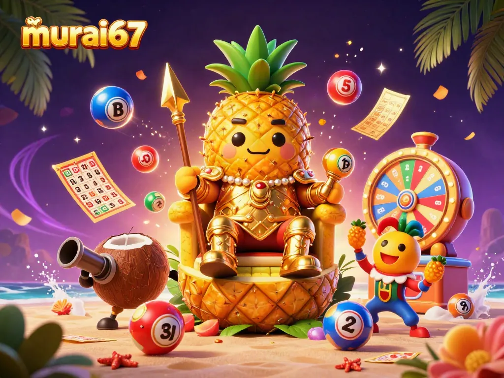 Engage with murai67 at this vibrant casino scene featuring lucky games and festive characters.