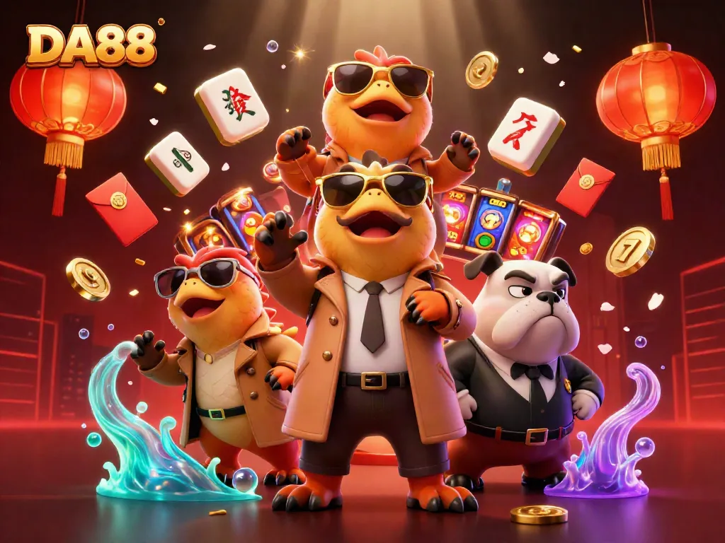 DA88 raptors sneak into a VIP lounge, surrounded by casino elements in festive spirit.