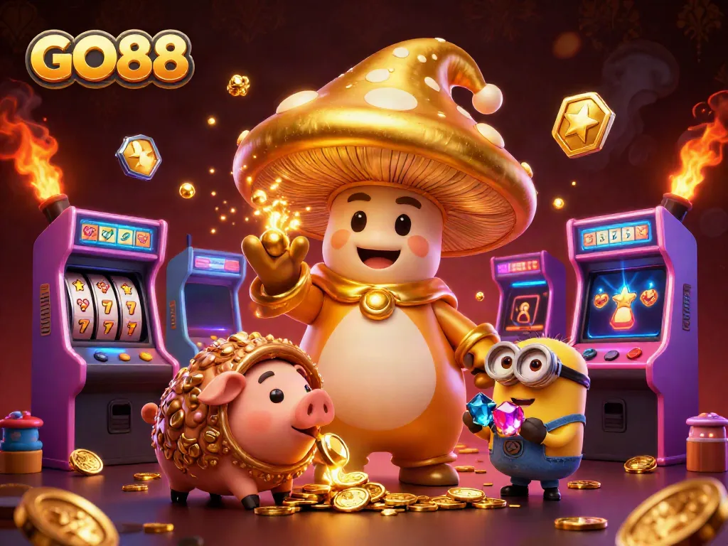 Engage with GO88 in a vibrant casino-themed fantasy realm featuring golden magic and adventure.