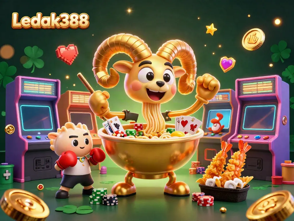 Experience thrilling gameplay visuals at Ledak388 with dynamic casino characters and vibrant arcade elements.