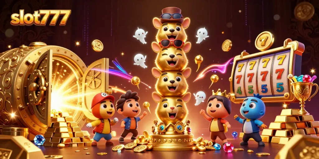 Mainkan slot777 dengan gulungan emas dan perhiasan bersinar di latar belakang kasino
