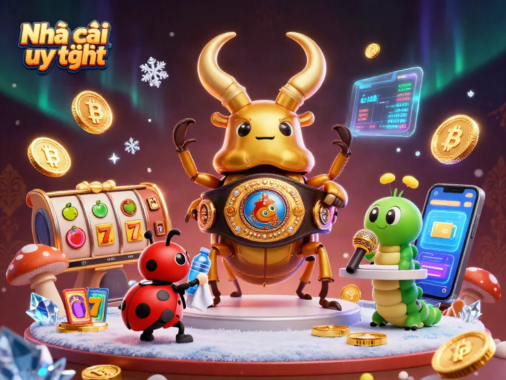 Engage with Nhà cái uy tín through vibrant slot games featuring iconic characters and glowing crypto elements.