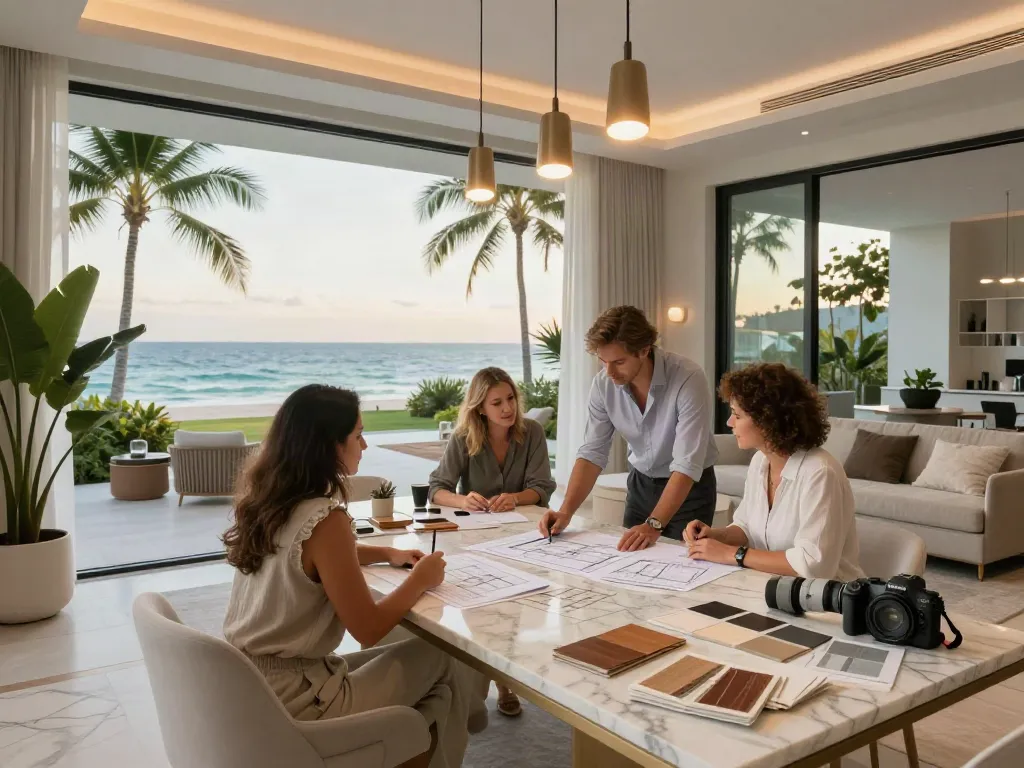 Bal Harbour remodeling consultation with designer and clients in a beachfront home.