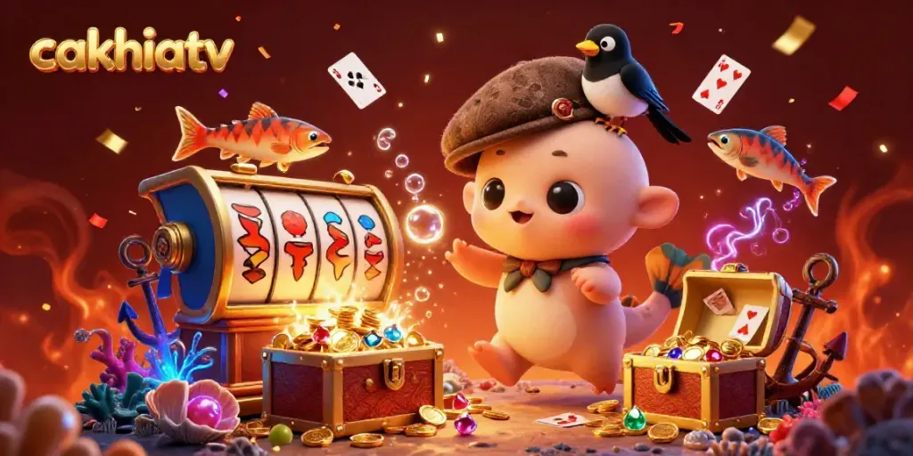Cakhiatv's lively underwater casino scene highlights playful Nessie, gold coins, and vibrant slot elements.