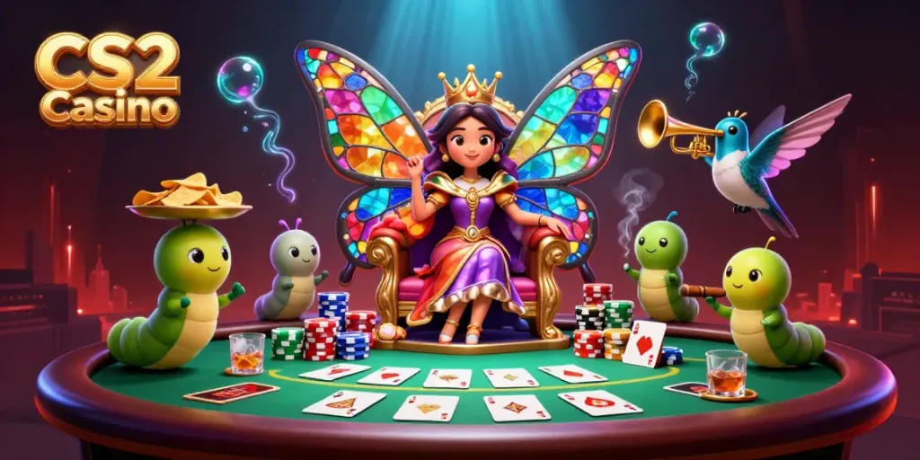 Gamble at CS2 Casino with vibrant queen, poker elements, and exciting game atmosphere.