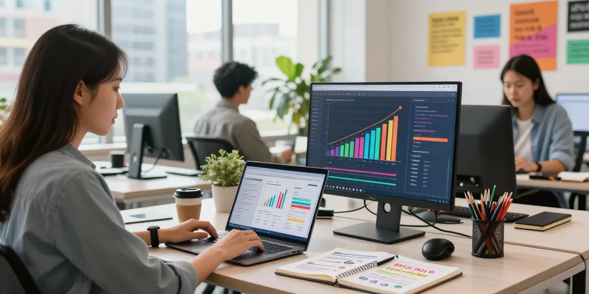 Buy followers Facebook strategies in an engaging modern office with growth charts and insights.
