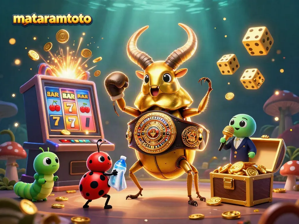 Experience thrilling jackpots with Mataramtoto's vibrant 3D gambling scene, showcasing excitement and winning.