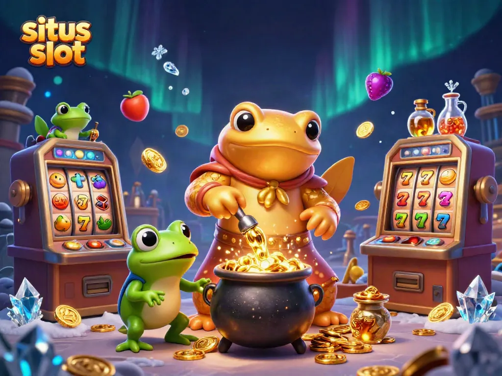 Spin and win with situs slot vibrant 3D illustration of an alchemist transforming metals into gold.