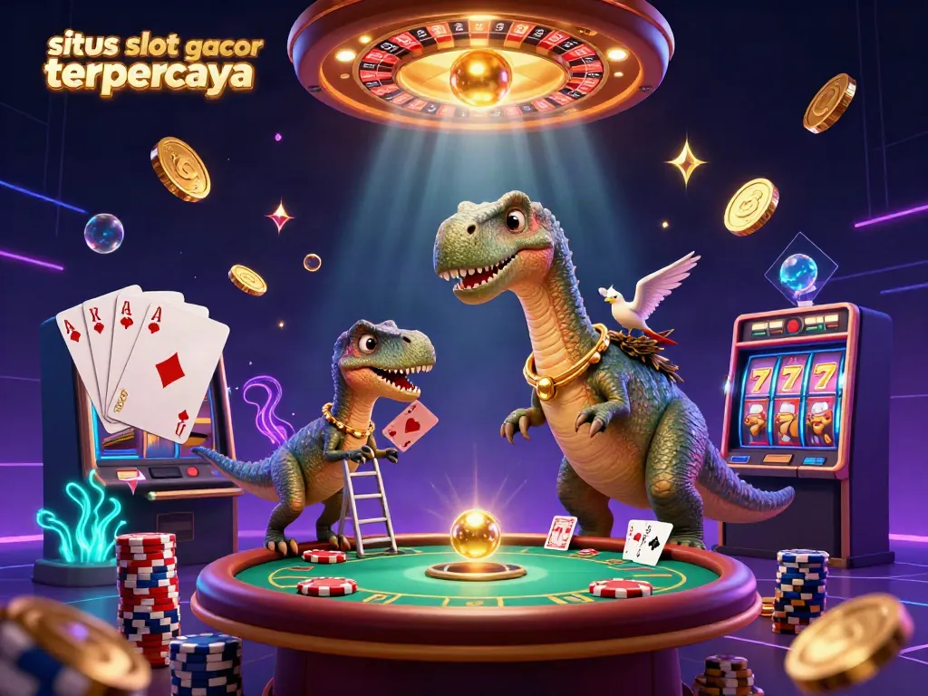 situs slot gacor terpercaya casino scene with cartoon dinosaurs and dynamic gaming elements