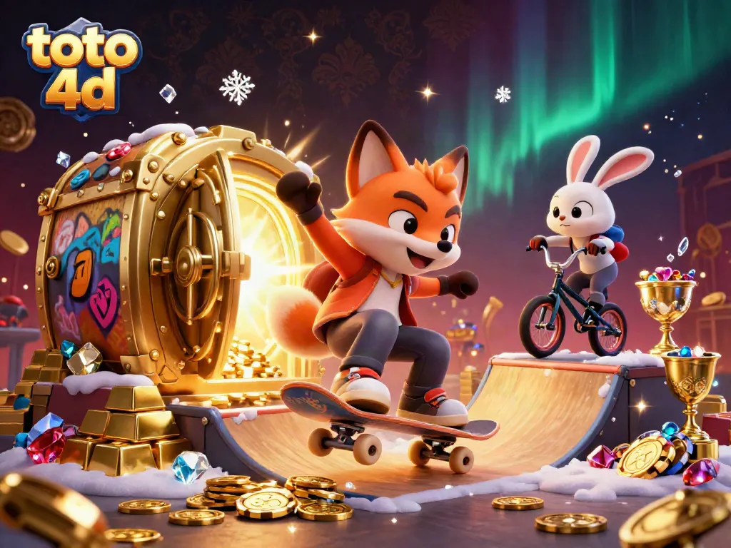 Mengguncang dunia permainan toto 4d, fox skateboarder dan kelinci BMX beraksi di atas cip poker emas.