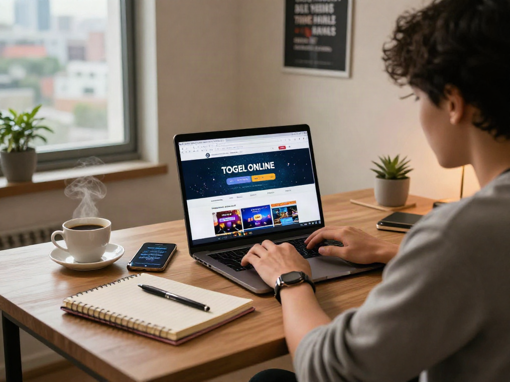 Engaging scene of a bettor strategizing on togel online at a cozy home desk.