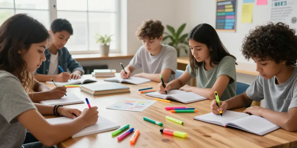 Highlighter pen supplier showcasing vibrant highlighter pens in a creative classroom setting.