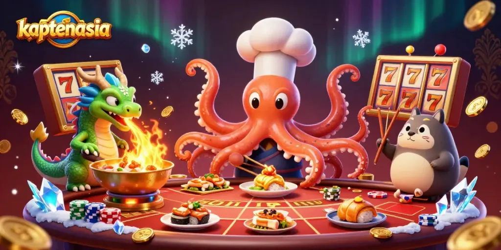 Join kaptenasia's lively casino scene featuring vibrant characters and exciting gameplay elements.