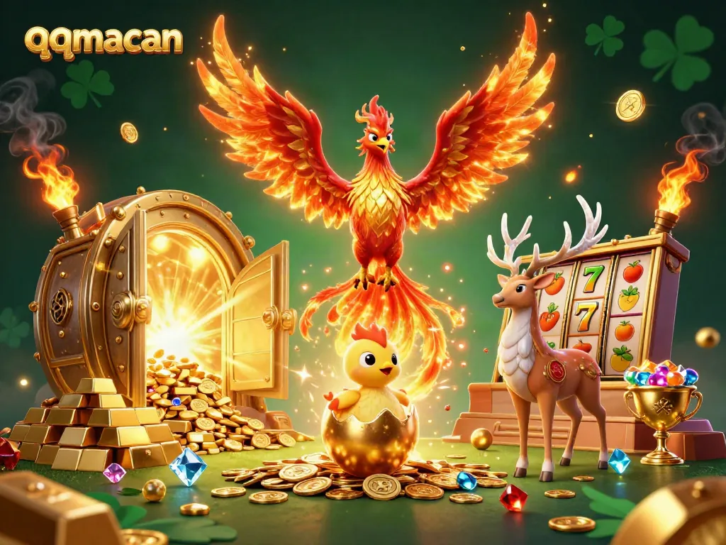 Experience the thrill of qqmacan with vibrant casino elements, magical characters, and treasure everywhere.