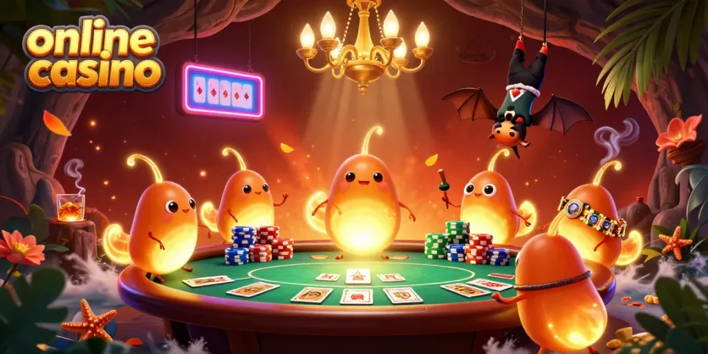 Juega en un casino en línea iluminado por luciérnagas en una impresionante escena de 3D.