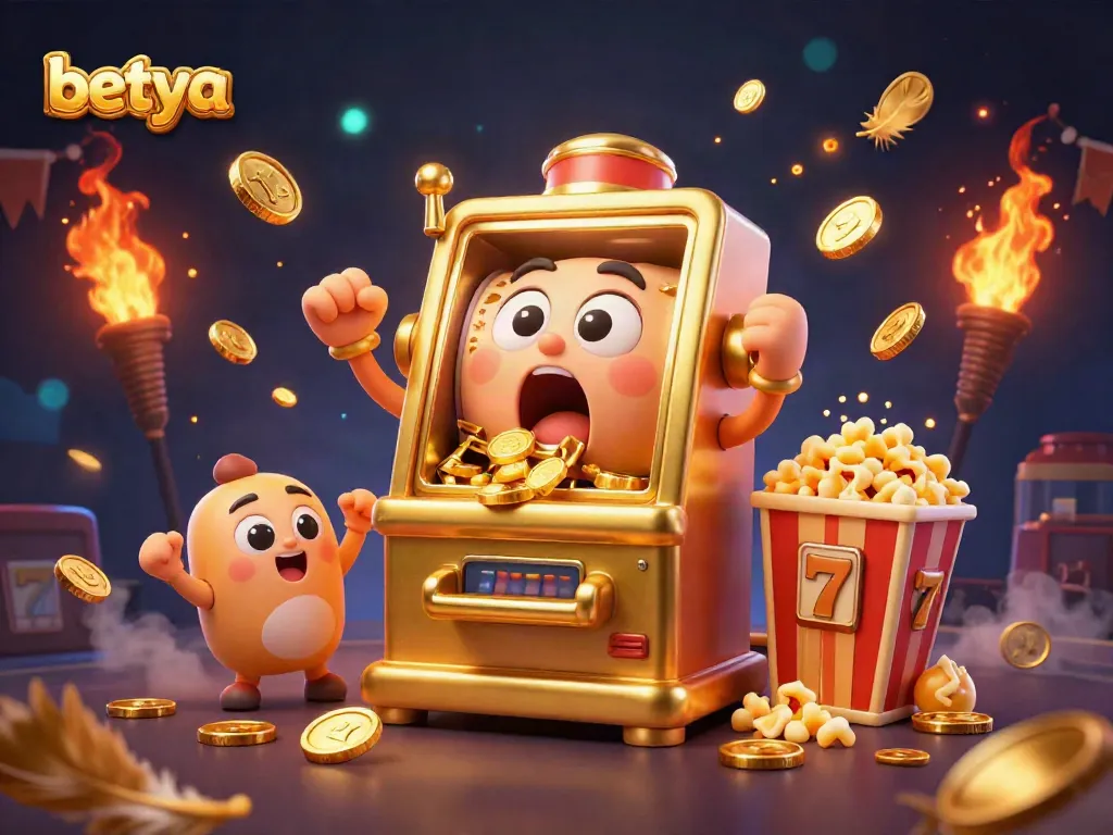 Betya's golden slot machine celebrates a jackpot with cheering baby machines.