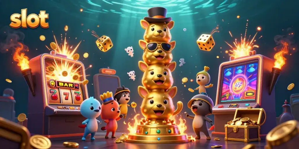 Experience exhilarating slot action with dynamic 3D totem and vibrant casino elements