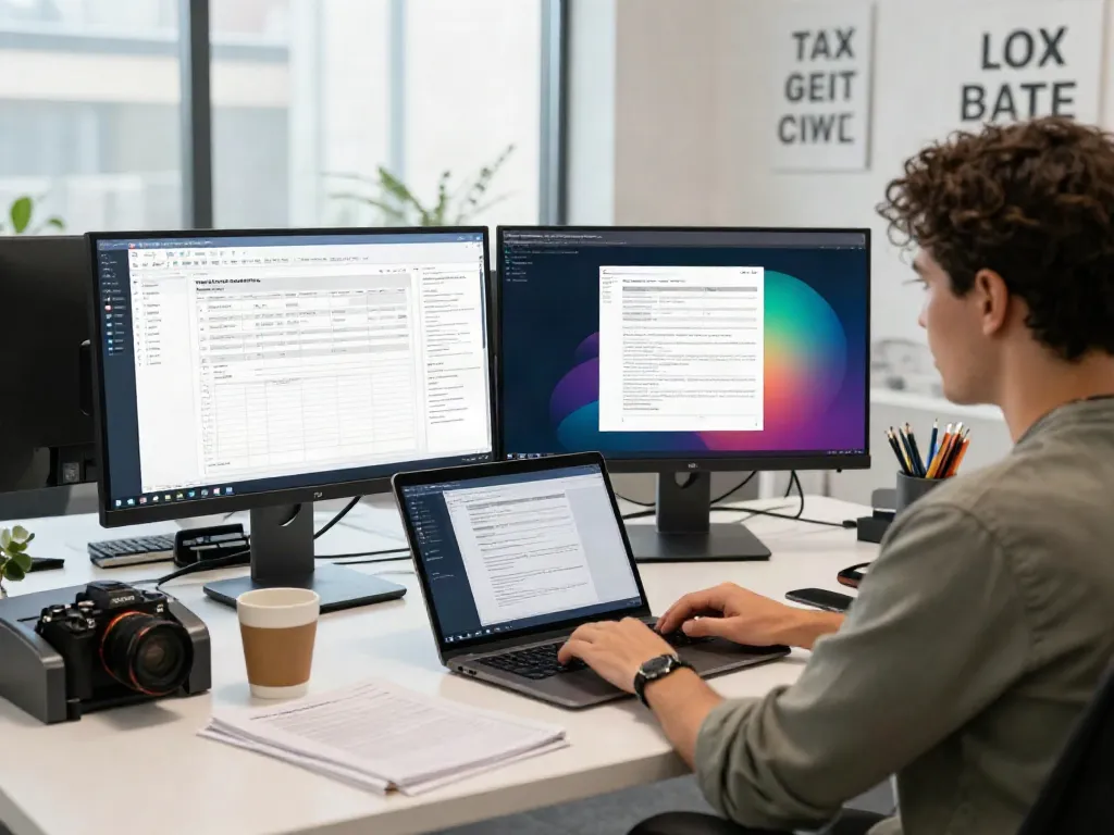 Expert in software for starting a tax preparation business using modern tools in an organized workspace.