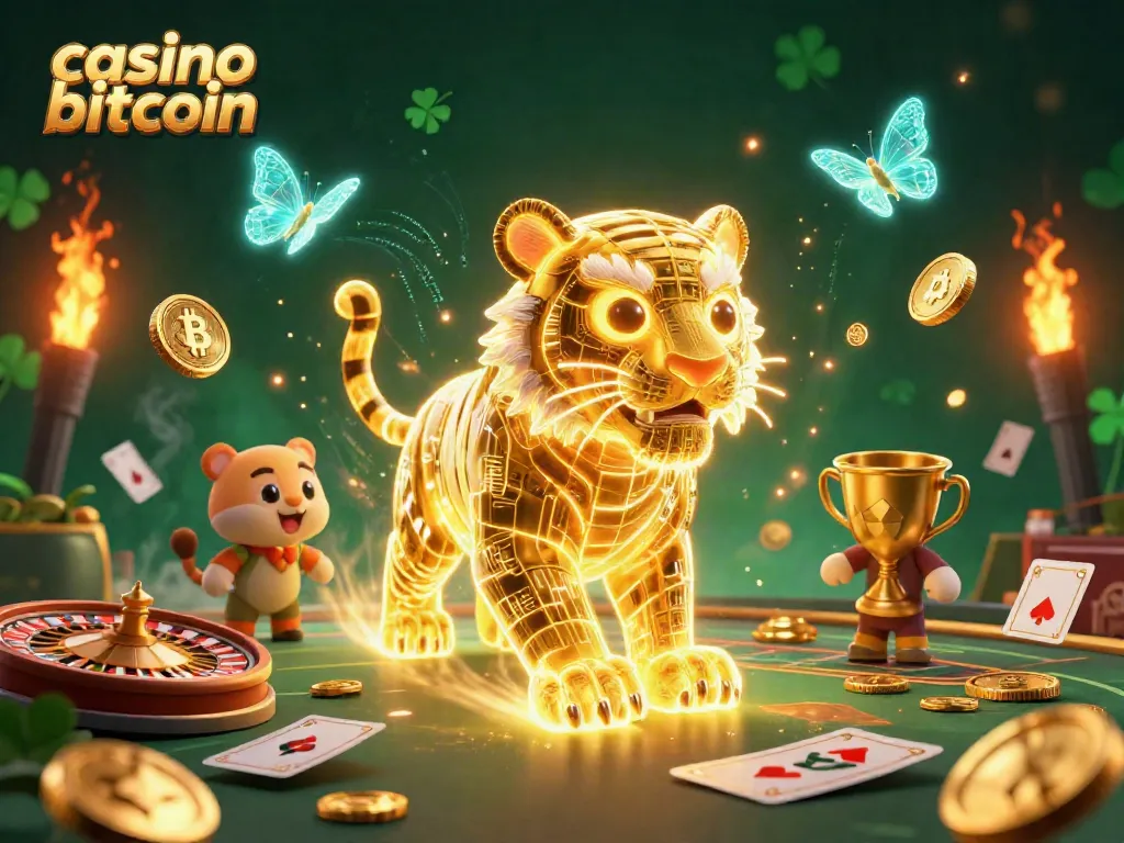 Gioca a casinò bitcoin con il tigre dorato e i simboli della fortuna, in un casinò digitale vibrante.