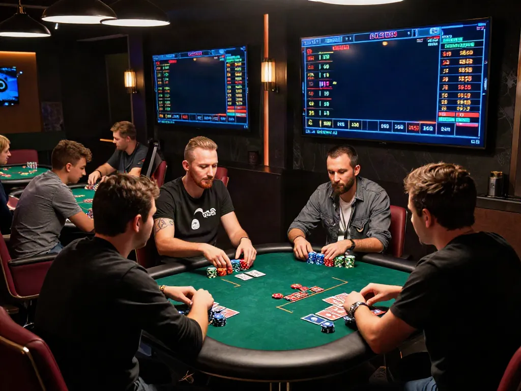 Players discussing tactics for togel online in a stylish gaming lounge.