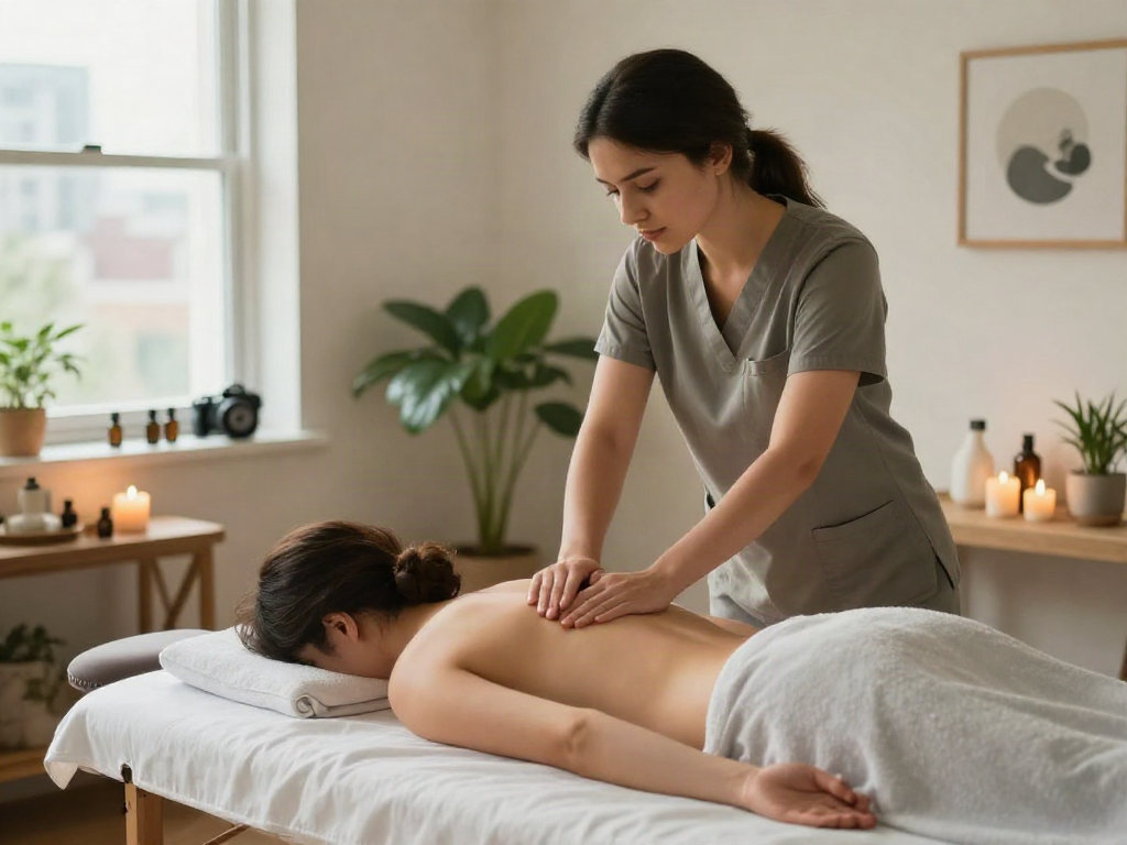 Relaxed client receiving 은평구출장마사지 with soothing atmosphere and essential oils.