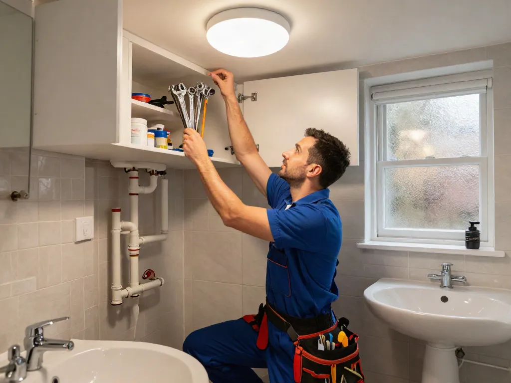 WeFix London plumber servicing a bathroom with tools and fixtures.