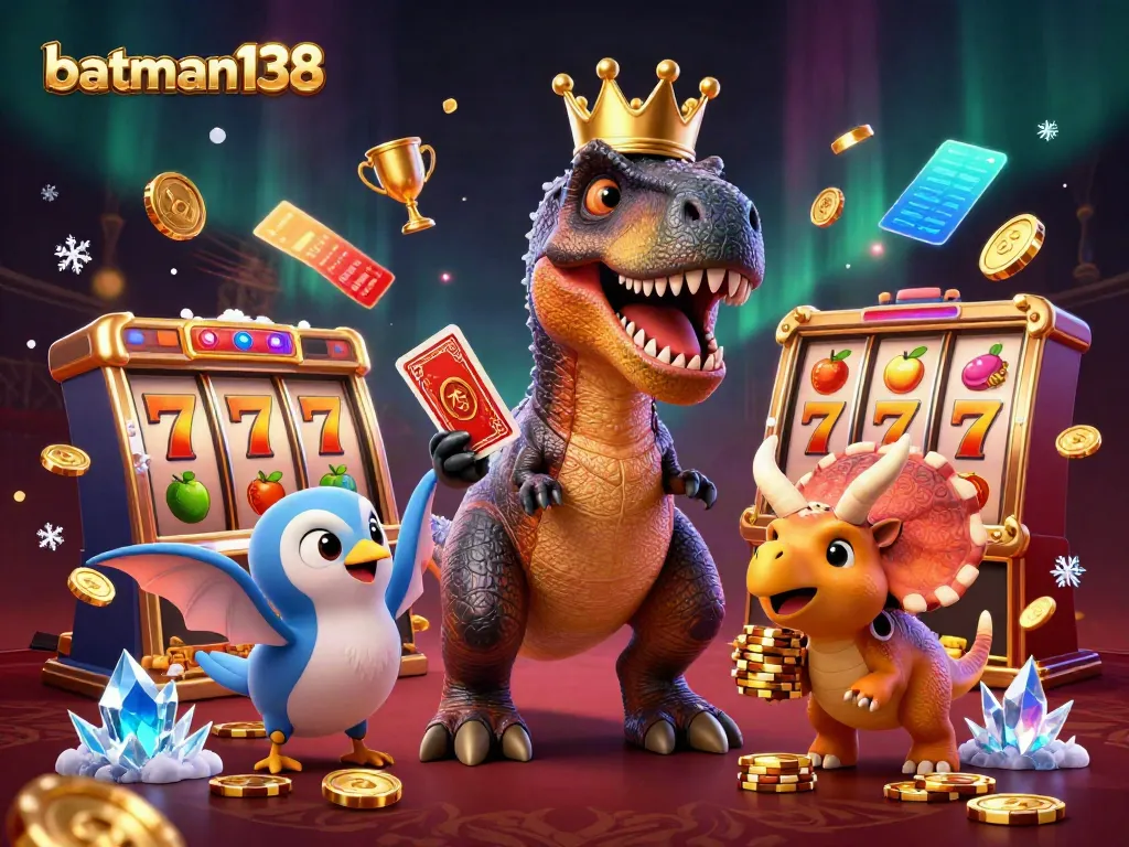 Experience the thrill of gaming with batman138 in this vibrant casino-themed 3D illustration showcasing exciting game elements and characters.