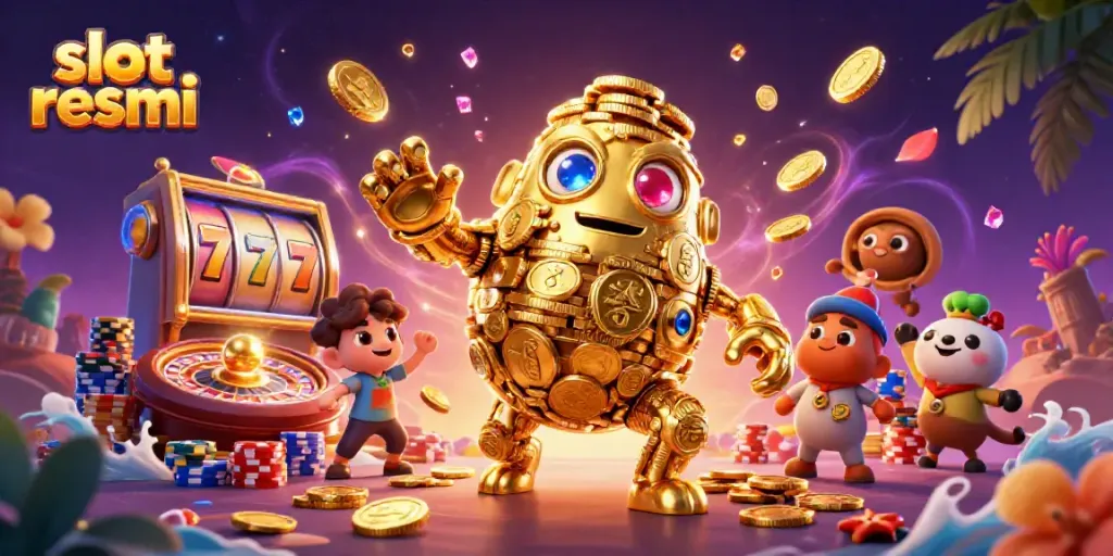Experience excitement with our slot resmi golem surrounded by casino symbols and riches.