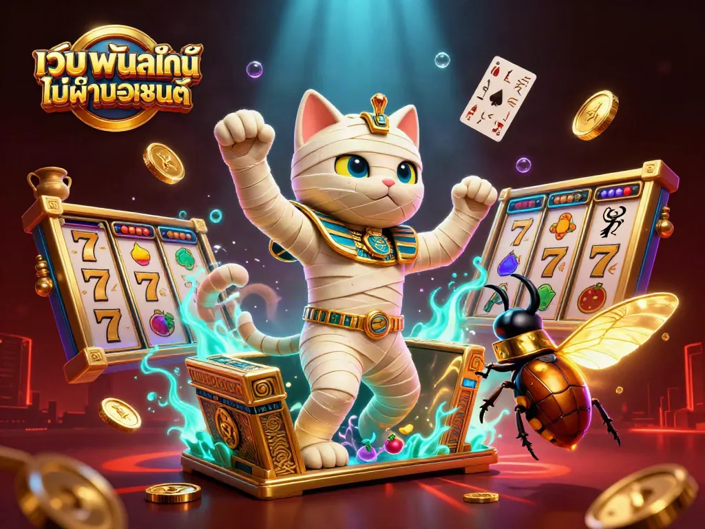 เล่นสนุกกับ เว็บพนันออนไลน์ ไม่ผ่านเอเย่นต์ โดยมีแมวมัมมี่อียิปต์และสัญลักษณ์เกม