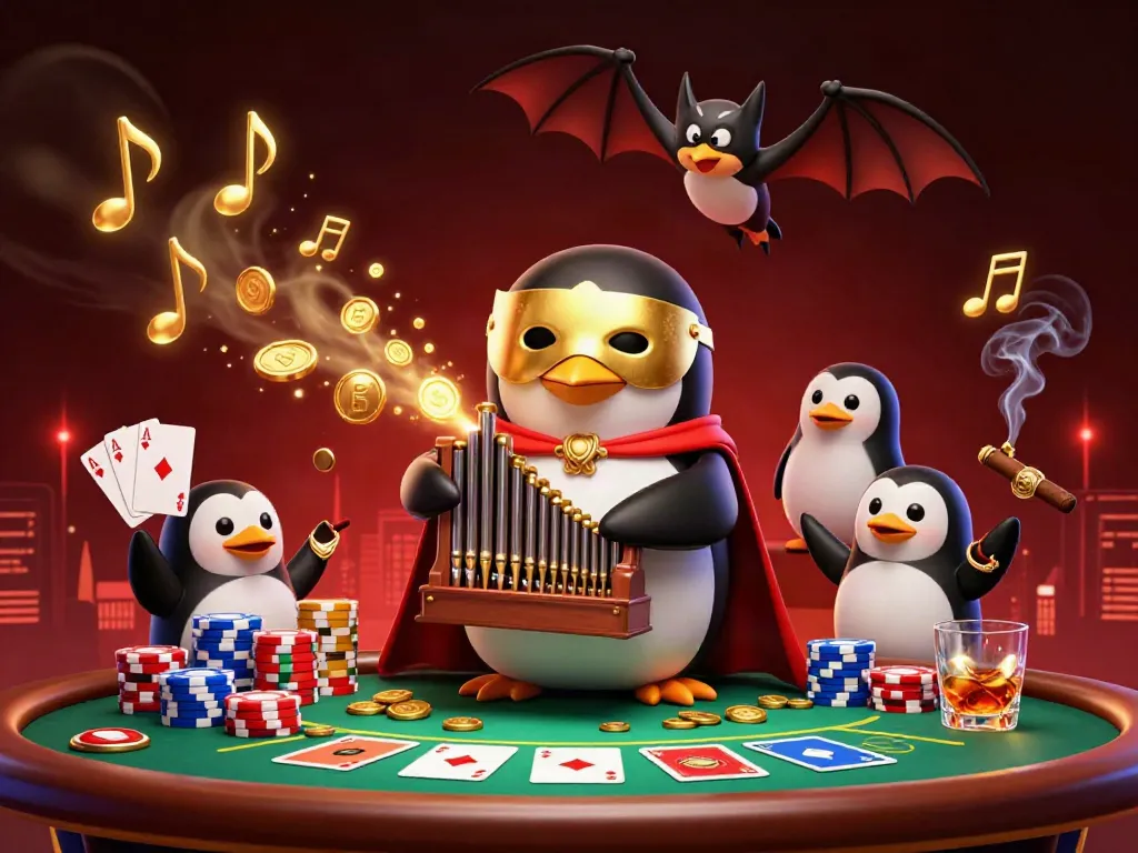 Experience thrilling gameplay with qqmacan, featuring a cartoon penguin and vibrant poker elements.