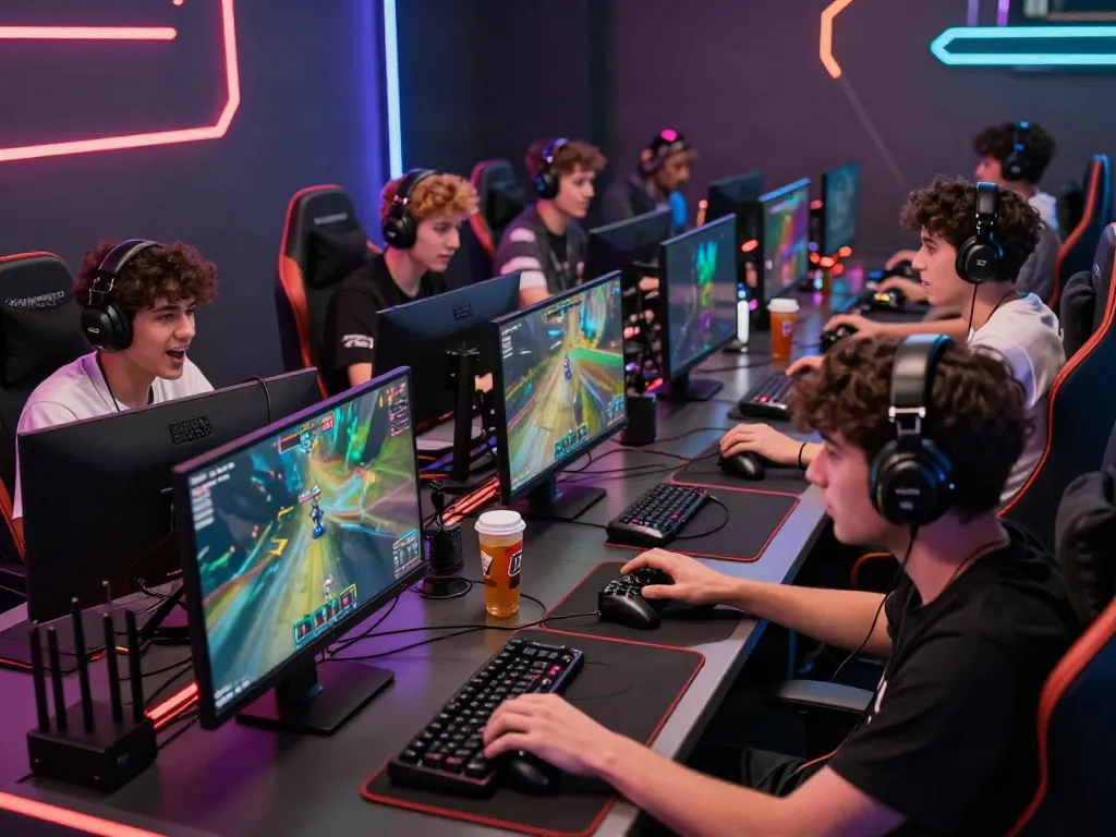 Group of players fully engaged in an intense gaming session showcasing the excitement of ahha4d.