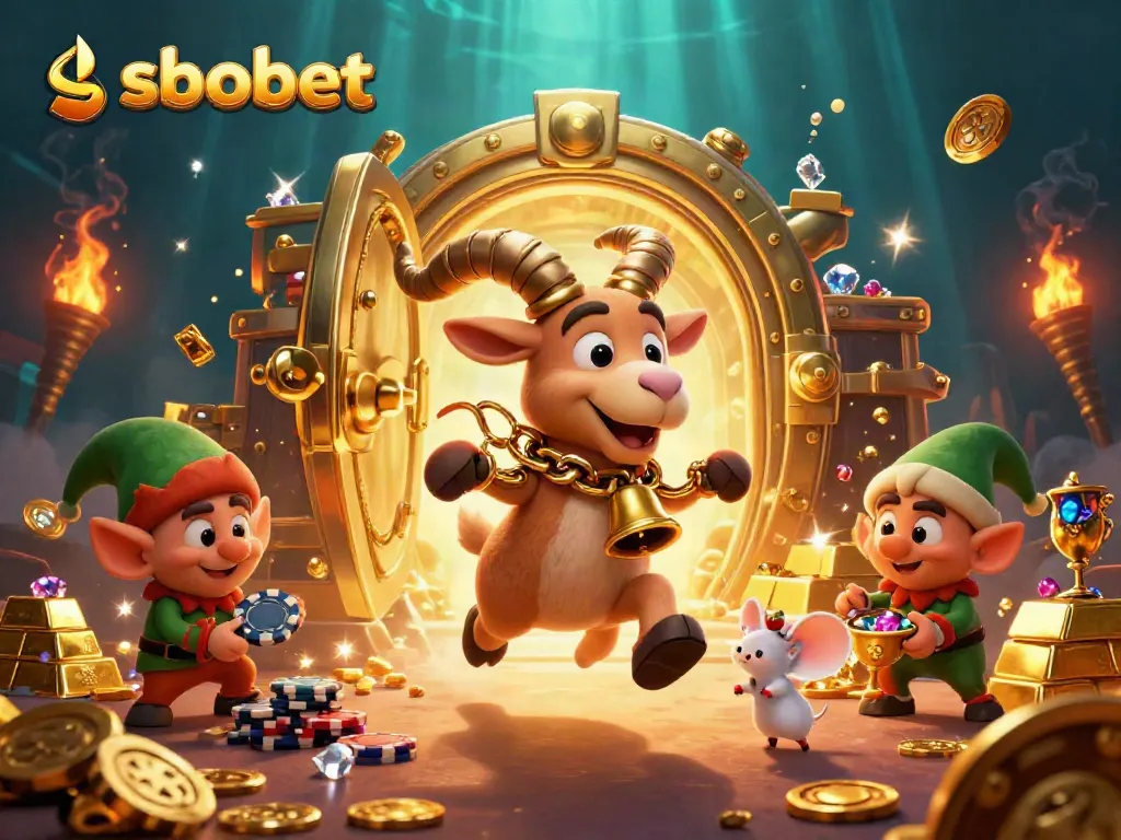 Experience sbobet betting in action with lively characters and rich casino elements in a festive setting.
