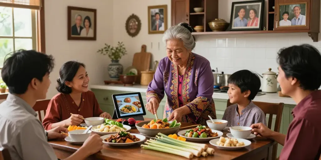 Nyonya4D culinary gathering with family preparing traditional dishes, highlighting cultural heritage.