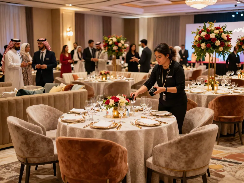 Event furniture rental showcased in an elegant banquet with luxurious seating and decor for a high-end gathering.