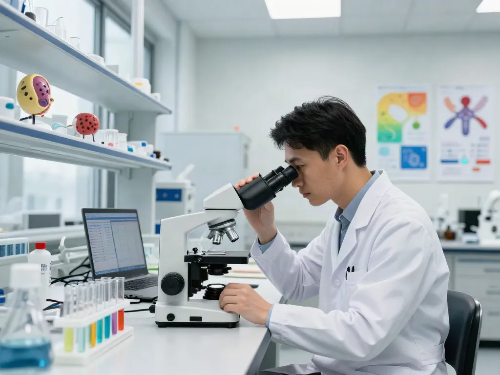 MOTS-c 40mg peptide examination in a modern lab with scientists and equipment.