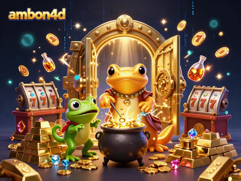 ambon4d platform featuring a golden salamander alchemist transmuting metals into gold coins among luxurious casino elements